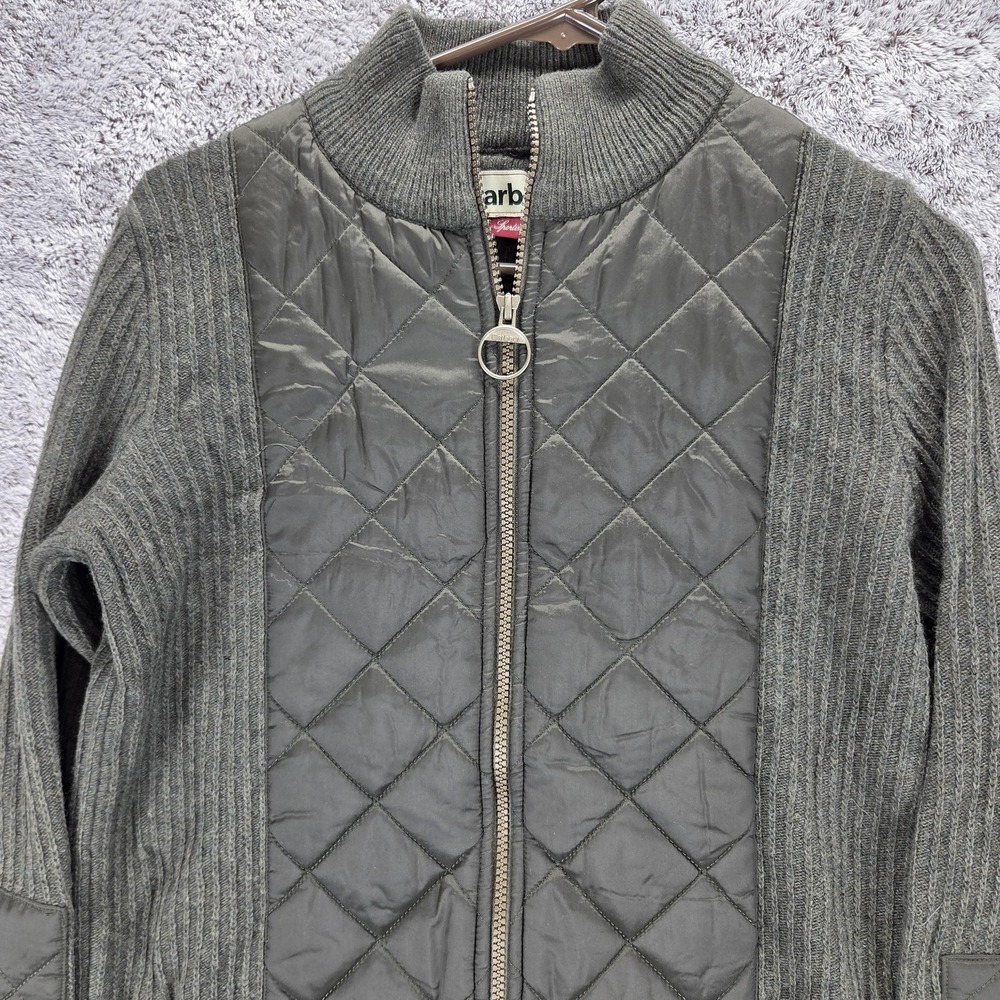 Barbour Sporting Zip Knit Wool Jacket Green Quilted Equestrian Womens Medium - Picture 6 of 13